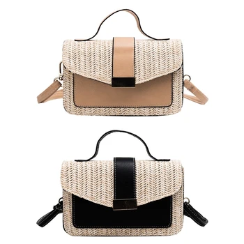 

2 Pcs Women'S Straw Beach Bag Rattan Messenger Bag Envelope Shoulder Bag Fashion Women'S Messenger Bag, Black & Khaki