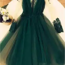 Vestidos de graduacion, Зеленый Тюль, глубокий v-образный вырез, иллюзия, сзади, до колен, настоящая фотография, для выпускного вечера, свадебные платья