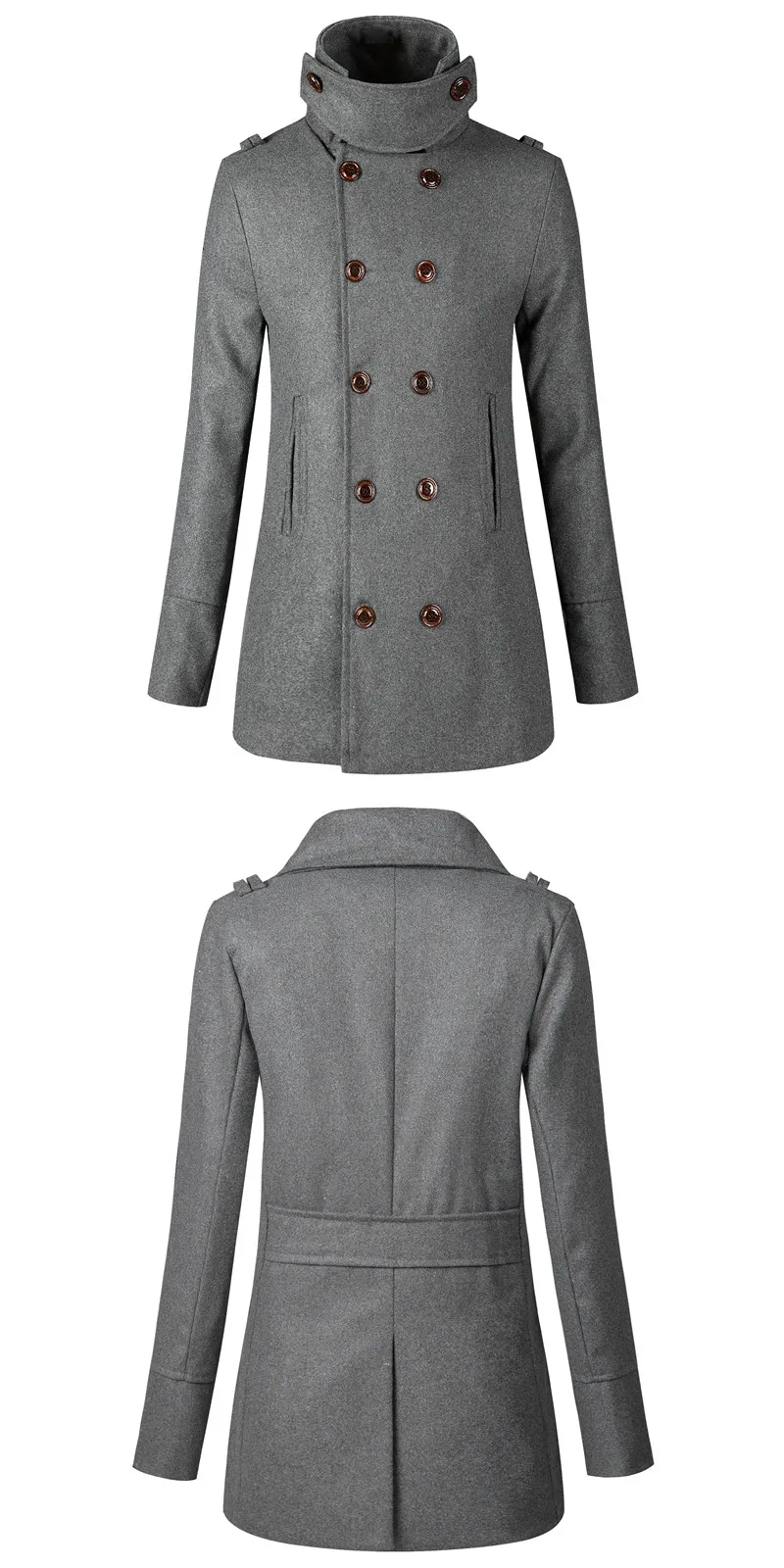 Winter Jacket Men Trench Coat Long Fit Trench Coat Turtleneck Overcoat Woolen Coats Men's Pure Color Casual Fashion Jackets