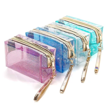 

cute waterproof Women's cosmetic bags PVC transparent light zipper toiletry bag with handle transparent travel makeup bag
