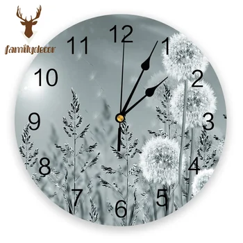 

Plant Grey Dandelion PVC Wall Clock Modern Design Home Decor Bedroom Silent Oclock Watch Wall For Living Room