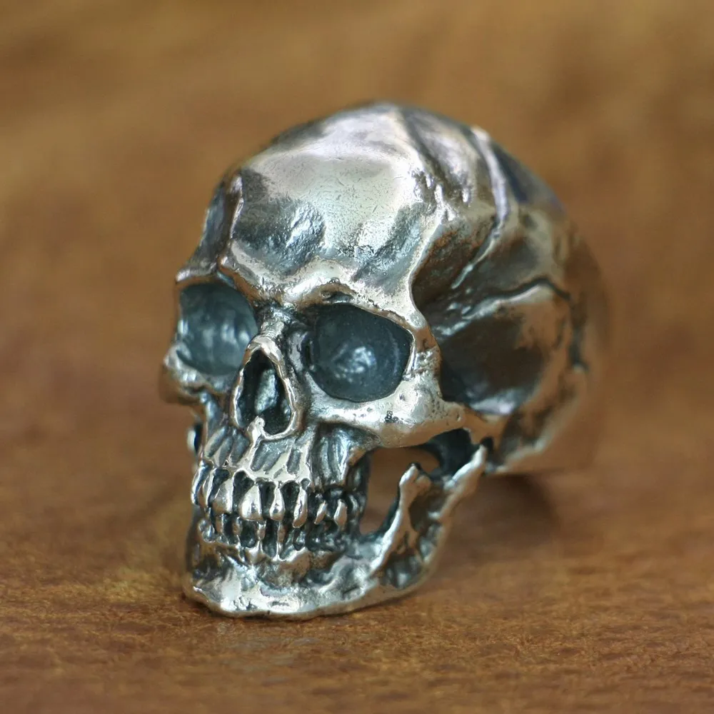 LINSION 925 пробы Серебряное кольцо с высокой детализацией череп мужское байкерское панк кольцо TA50 Размер США 7~ 15