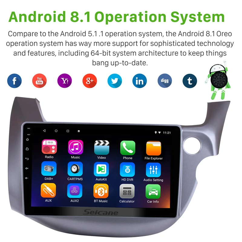 Excellent Seicane 10.1" Android 9.0 2din Car Head Unit Radio Player GPS Navigation For 2007 2008 2009 2010 2011-2016 HONDA FIT JAZZ RHD 2