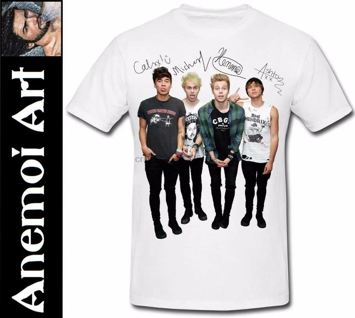 

t445 signed 5SOS t shirt tee t-shirt 5 Seconds Of Summer autograph signature