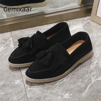 

Fashion 2020 Spring Suede Casual Shoes Woman Sexy Round Toe Fringe Tassels Slip-on Loafers Flat Women Shoes Zapatos Mujer