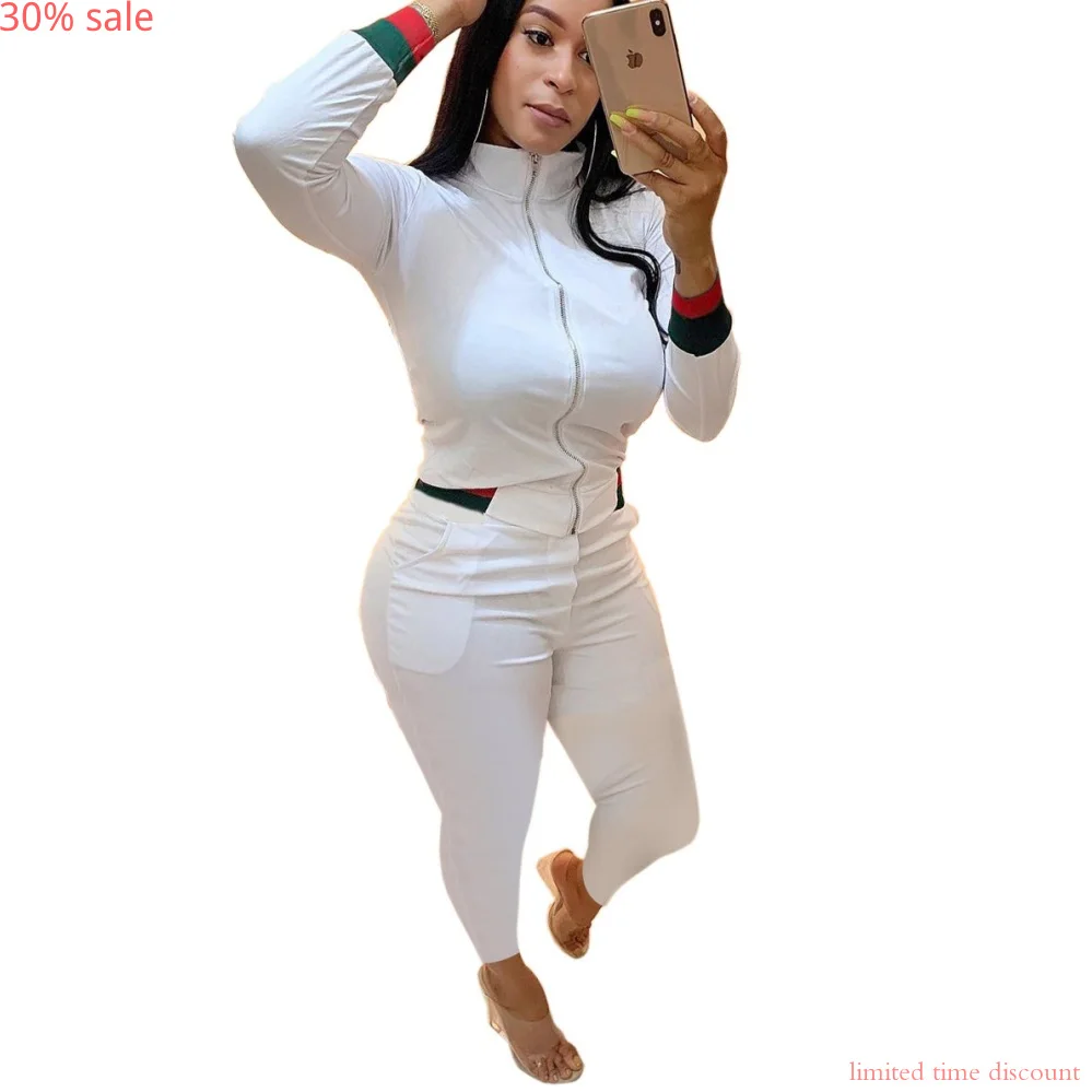 

Striped Jacket Set 2 Piece Women Suit Casual Zip Jacket Tops Sweat Pants Autumn Plus Size Set Tracksuits Woman Sets Two Pieces