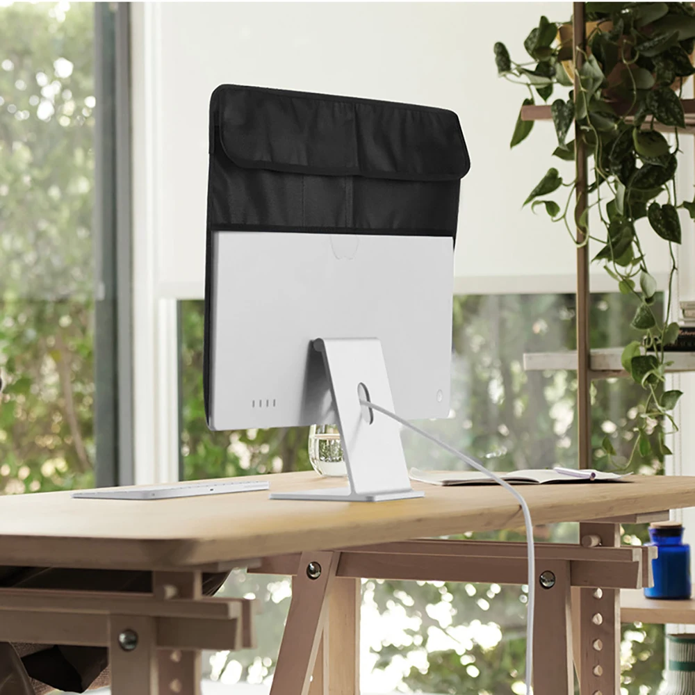 24 Inch New PU Leather Cover for iMac Computer Monitor Polyester Dust Cover Protector with Inner Soft Lining Back Pocket