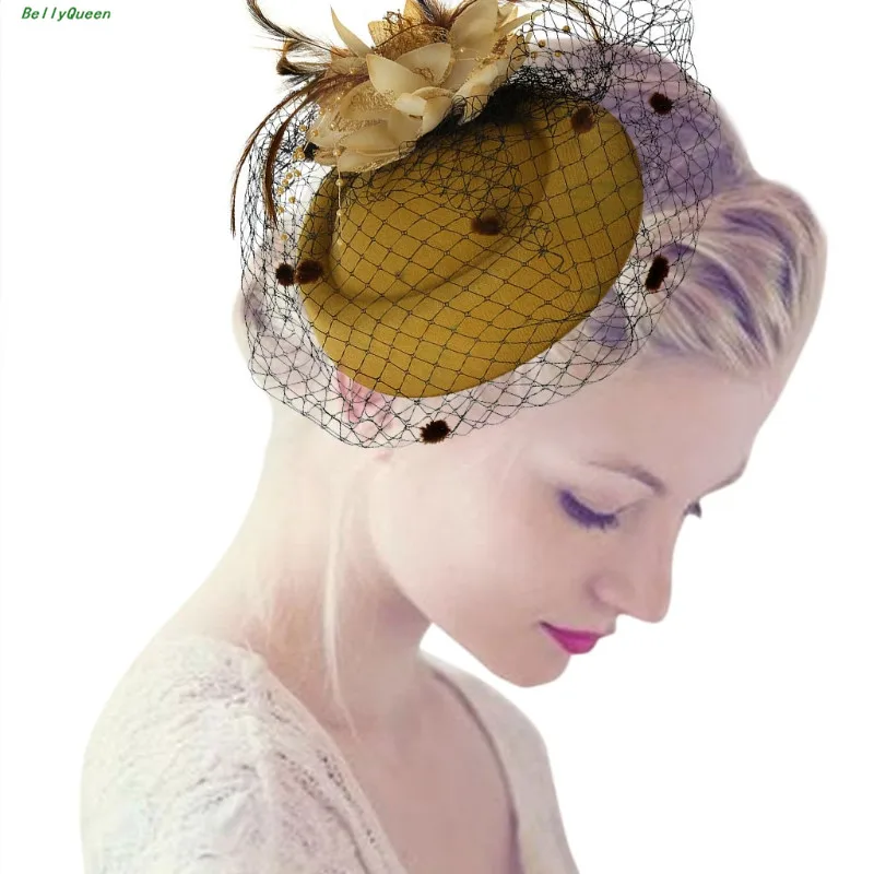 Вуалетки заколка для волос повязка на голову Pillbox шляпа котелок перо вуаль Свадебная вечеринка Новинка