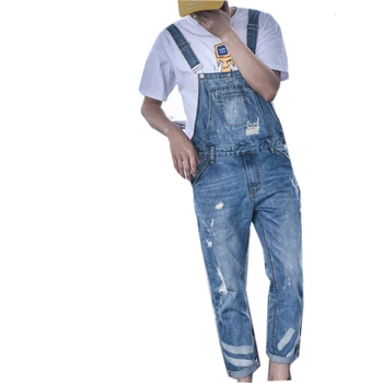 

Harajuku Big Boy Slim Fit Hole Overalls One Piece Mens Ripped Cargo Jeans Retro Washed Denim Jumpsuits Pockets Hombre Trousers