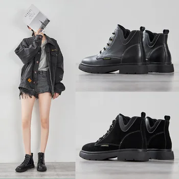 

Leather Martin boots women's 2020 autumn and winter new British style lace-up frosted women's single boots boots