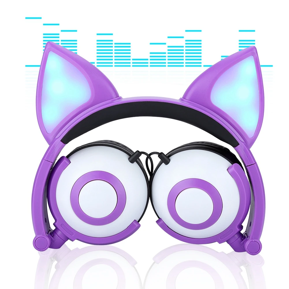 Foldable Fox Ears Glowing Headphones Music Gaming Headset For PC Monitor Studio Earphone Children Mobile Phone Headphone Kid
