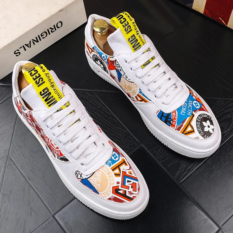 Men brands designer trend Graffiti printing Causal Flats shoes Male students board shoes Man web celebrity zapatos hombre