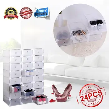 

24pcs Transparent Storage Box Drawer Case Folding Cabinet Home Plastic Organizer Cabinet Organizer For Shoes Storage Drawer