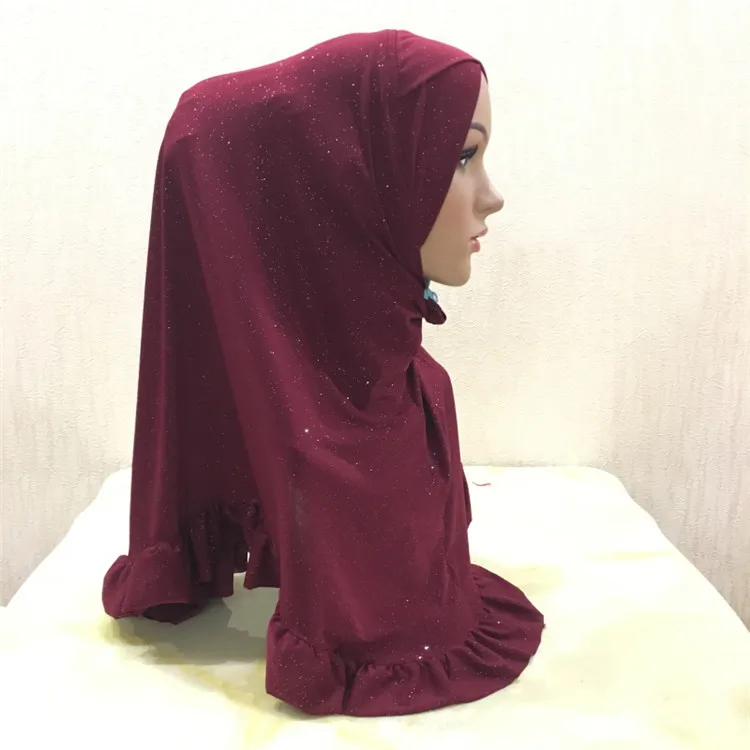 ; Роскошные блестящие женские Hijab шарф Мусульманский amira цветочные кружева леди платочная повязка на голову - Цвет: Бордовый