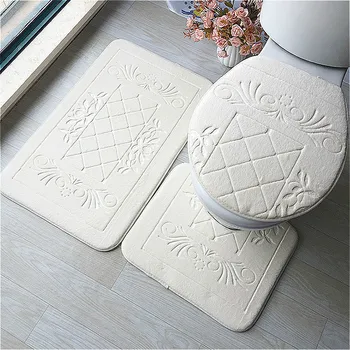

3PCS Toilet Lid Cover Cushion Suit Bathroom Mat Flannel Anti-Slip Warm Carpet Kitchen Bath Mats Bath Rug Washable Floor Pad Mat