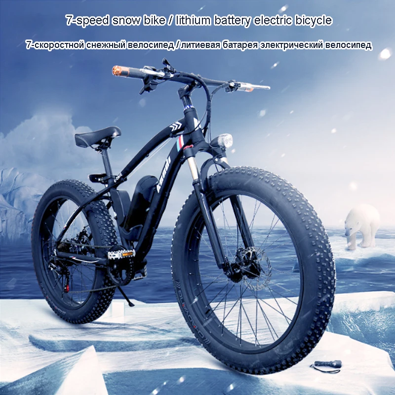 Discount 26 inch 7 speed fat tire electric mountain bike removable lithium battery aluminum alloy double disc brake snow beach ebike bike 5