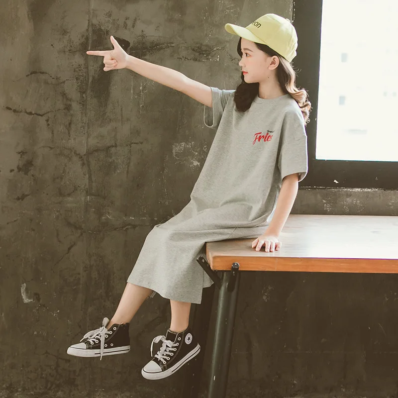 

Girls Dress 2019 Summer New Style Korean-style Big Boy Parent And Child Dress Cotton CHILDREN'S Short-sleeve Sweater Skirt
