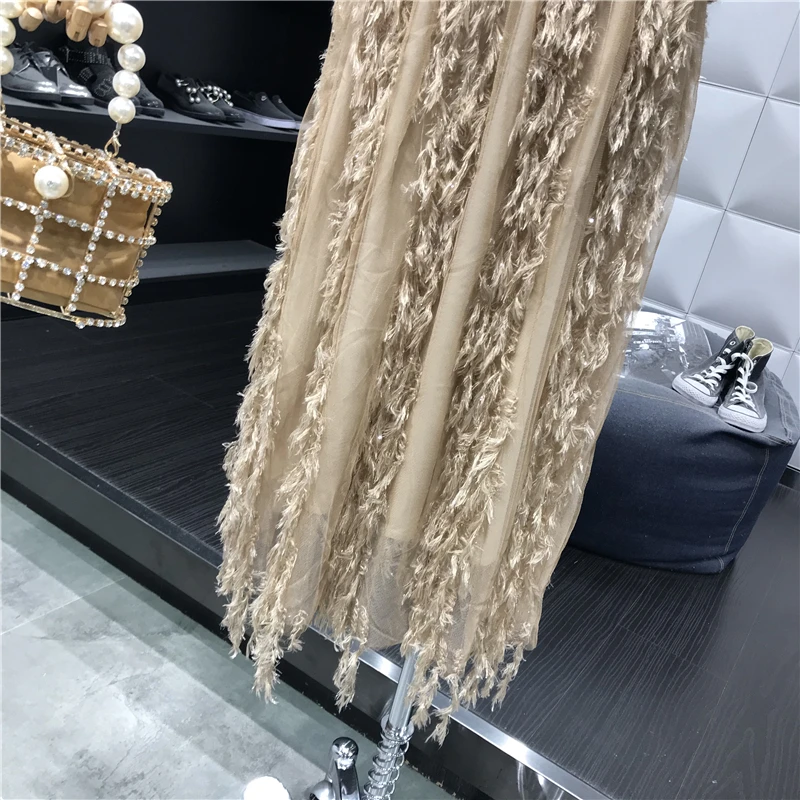 Женская юбка,, Ранняя осень, новинка, темперамент, кисточка, мех, сетка, высокая талия, юбка