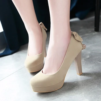

JOUIR TALONS 2020 Dropship Big Size 47 Women Shoes Woman Pretty Slip On Sweet Bow Platform Top Quality High Heels Pumps Female