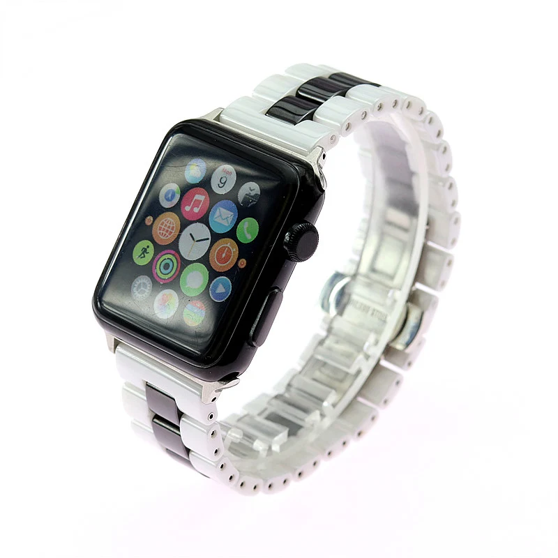 New Ceramic Strap for Apple Watch 38mm 42mm Smart Watch Band Link Strap Bracelet Ceramic Watchband iWatch 2 3 high quality - Цвет ремешка: White-black