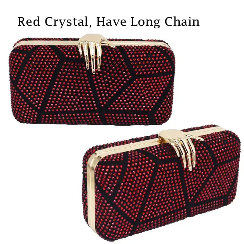 Finger Clutch Bags Women Evening Purse Prom Handbags for Ladies Long Chain Mini Crossbody Bags