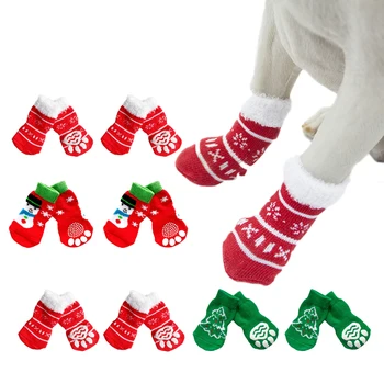 

16PCS 8 Pairs Cute Printing Christmas Dog Socks Waterproof Non-Slip Puppy Socks Dog Paw Protectors Pet Clothing Accessories
