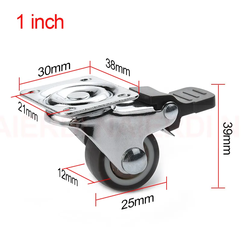 4x  1"/1.5" Furniture Wheel Rectangle Top Plate Fixed Swivel Caster Set HP 