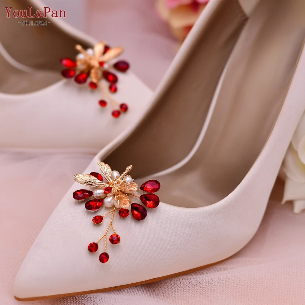 Shoe Clips Red Rhinestone Shoes Tsangbaby Pcs Pearl Flowers Shoe