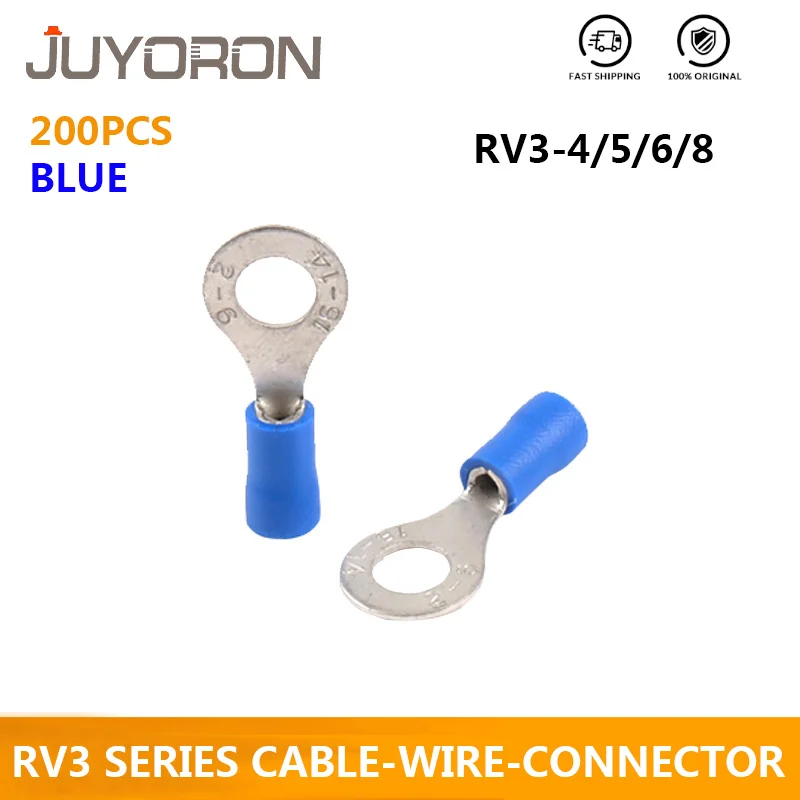

200pcs RV3-4/5/6/8 Blue Insulated Ring Terminals Wire Connector Electriclal Crimp Terminal Cable Wire Connector RV