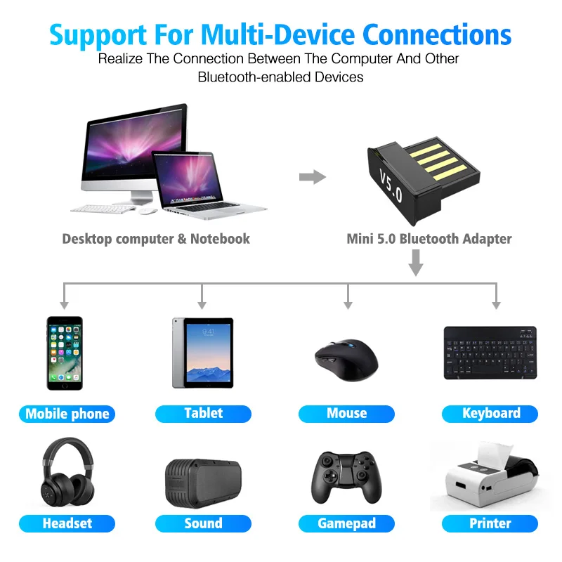 FONKEN Mini Bluetooth Adapter V5.0 USB Dongle BT 5.0 Aux Wireless Bluetooth Adapt TV Printer Keyboard PC Tablet Headphone Receiv ► Photo 2/6