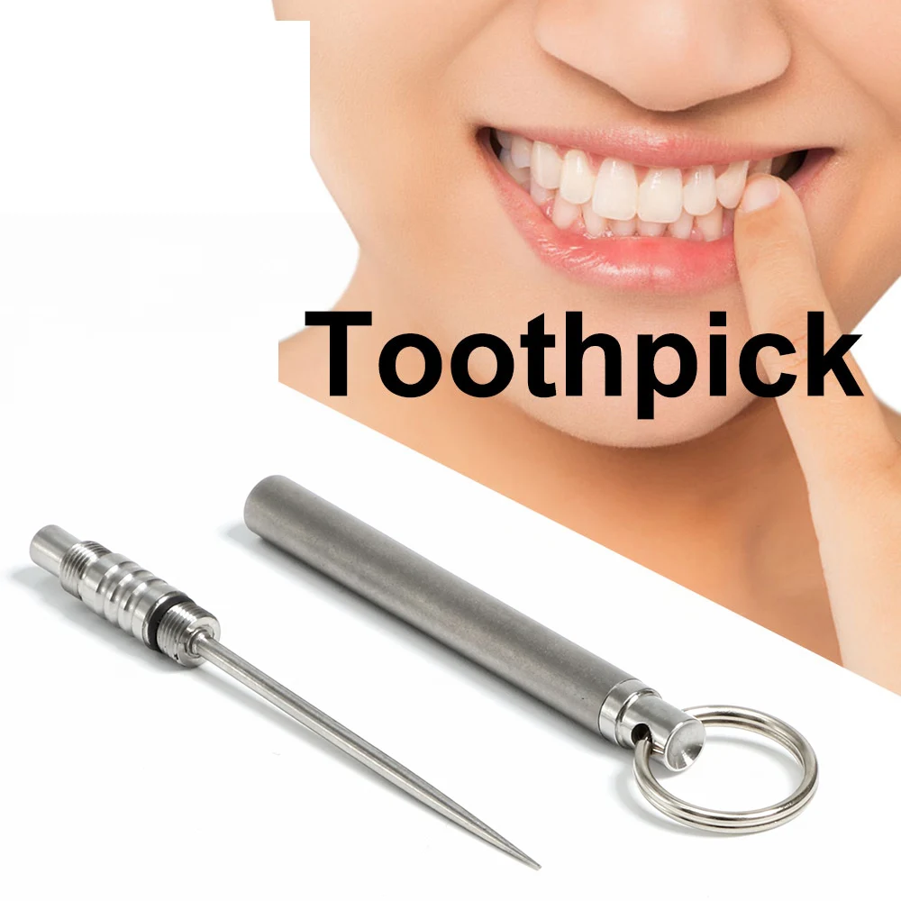 

with Toothpick Clean Convenient Silver Titanium Alloy 1 Set Hiking Emergency Gear Health Key Ring Outdoor Sports Travel