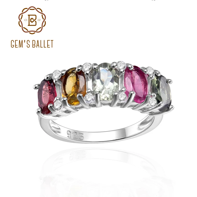 

GEM'S BALLET Natural Tourmaline Gamstone Ring For Women Fine Jewelry Classic 925 Sterling Silver Wedding Bands Ring 2021 NEW