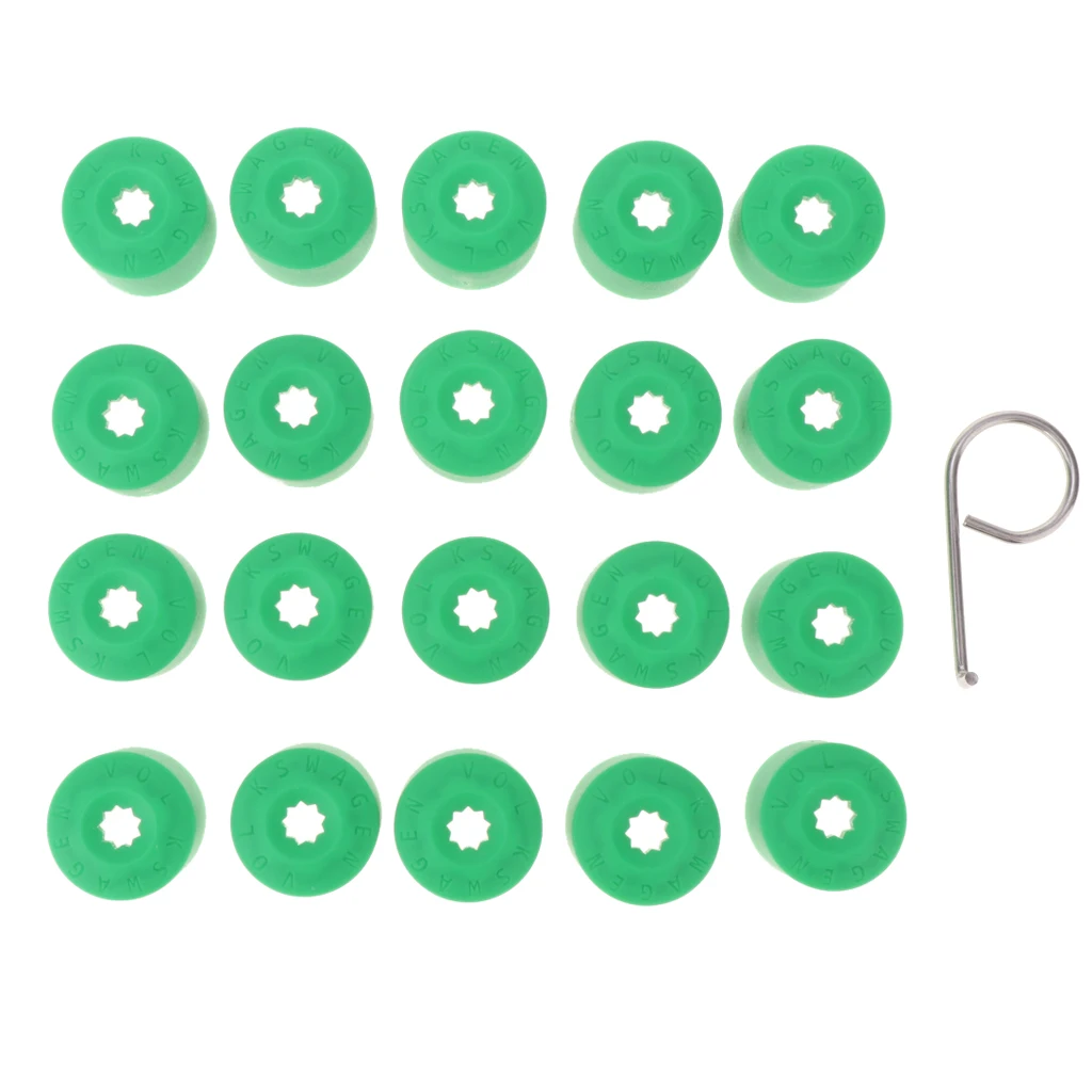 Prime Green Wheel Lug Cap Covers for VW Part - Set of 20 + Removal Tool