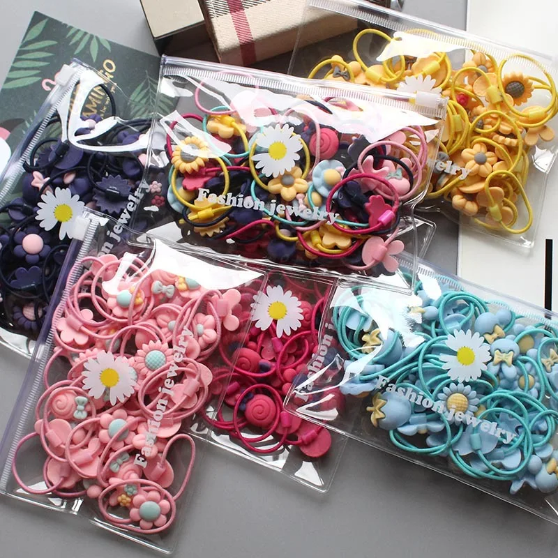 

20pcs Children's flower cartoon rubber band cute do not hurt the hair headband baby hair ring elastic tie hair girls headdress