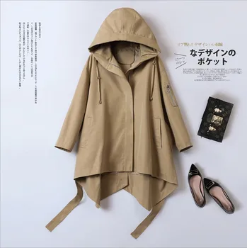 

Europe and America Style Solid Trench Coat Autumn Winter Double Breasted Outerwear Coats with Hood Casual Loose Casacos Feminino