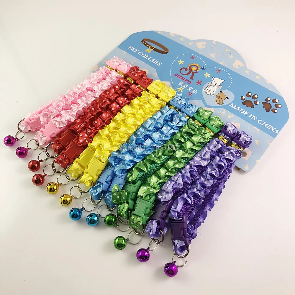 

60pcs/lot Candy Color Pet Dog Cat Puppy Kitten Nylon Soft ID Identify Pets Animal Collars with Bell