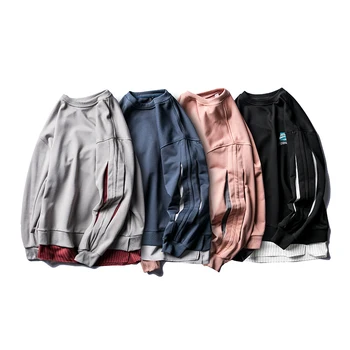 

2020 Korean Spring New Men's Fake Two-piece Printed Reflective Loose Comfortable Round Neck Hatless Pullover Casual