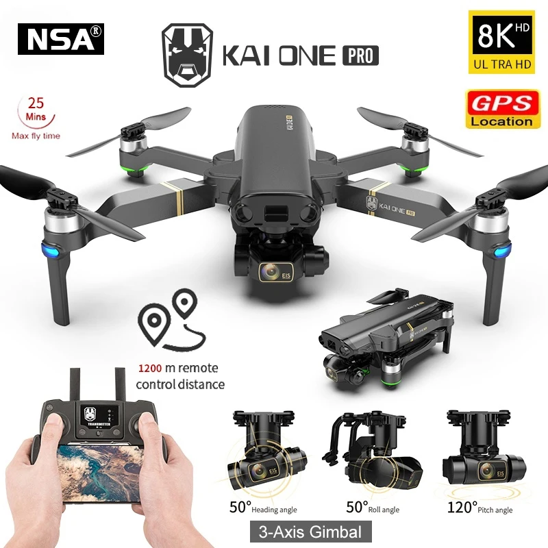 Obtenga esto NSA KAI ONE Pro-Dron con GPS, cámara HD 8K, de 3 ejes cardán, profesional, antivibración, fotografía, sin escobillas, plegable, Quadcopter, Juguetes gBQLxDprYJM