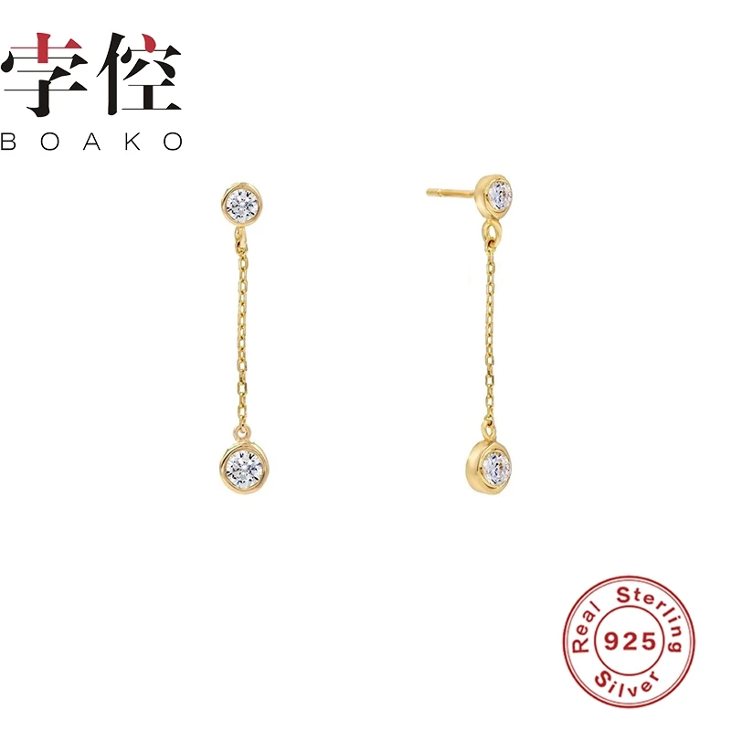 

BOAKO Chain Diamond Stud Earrings 925 Sterling Silver Earrings For Women Silver Jewelry Zircon Earring Pendientes Brincos