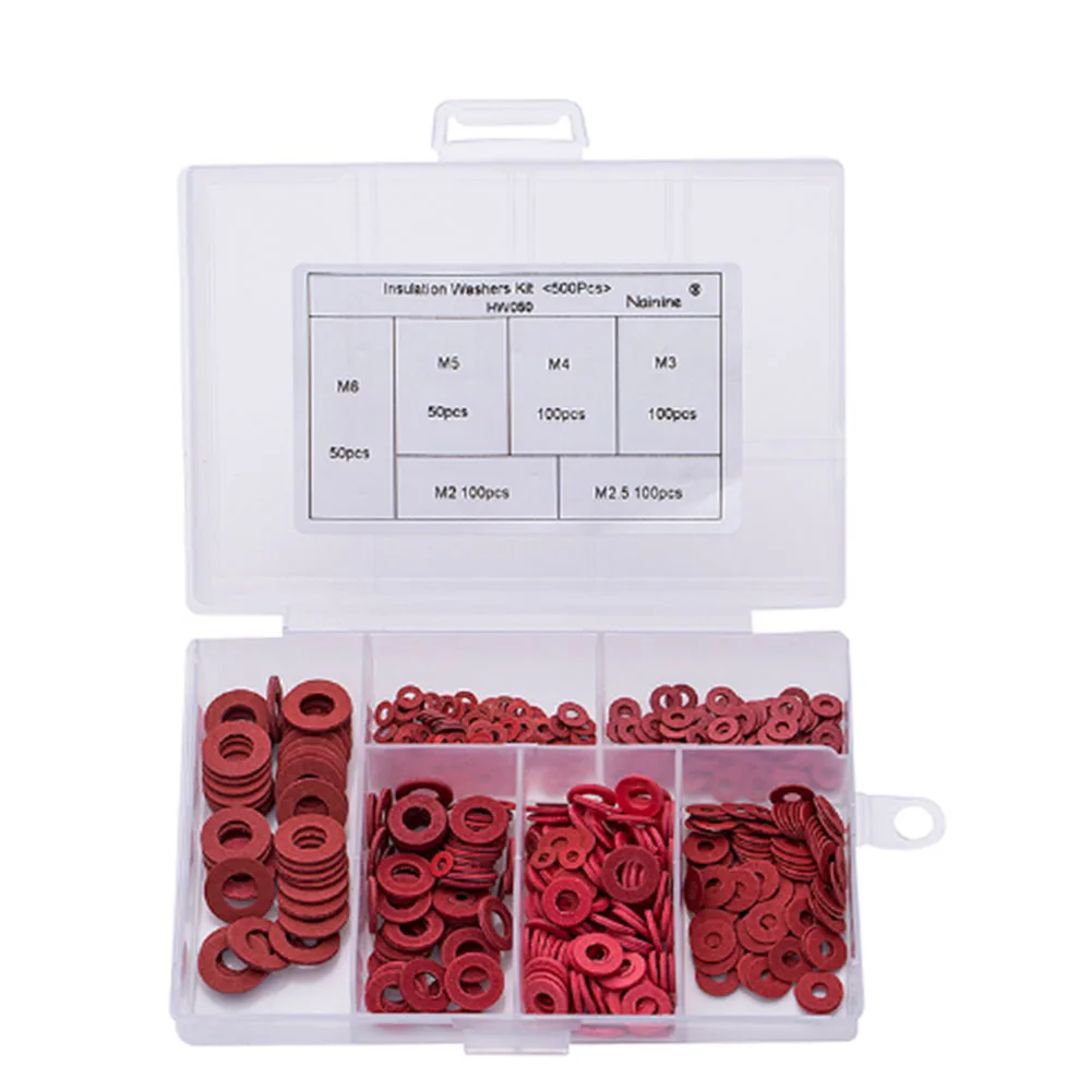 

(500 pcs/box) Insulation Washer Gasket Red Steel Paper Flat Pad Red Meson M2M2.5M3M4 M5 M6 Set