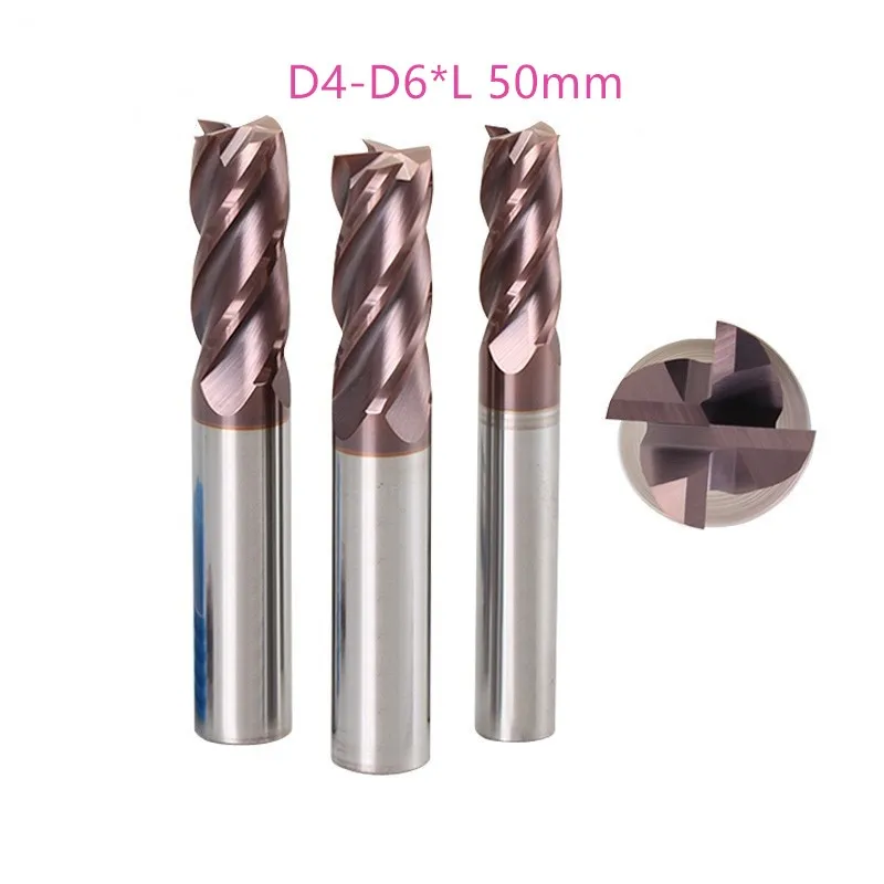 

5PCS HRC50 D4 6 *L50mm 4 Flutes Tungsten solide Carbide flat square End Mill CNC Tool milling cutter of machine
