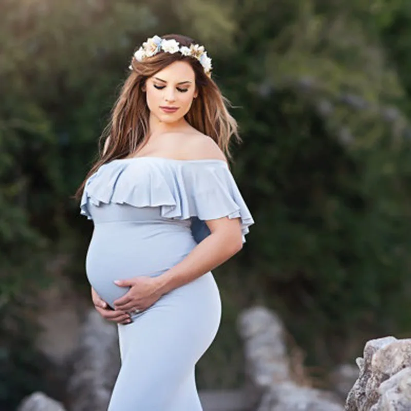 

Cross Border Supply of Goods Wish Europe And America-Horizontal Neck Pregnant Women Dress AL3876 AliExpress Hot Selling Maternit
