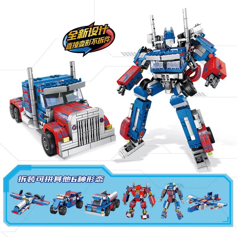 

Pan luo si 621018 qin tian zhu Autobots Assembled Transformation Educational DIY Children Building Blocks Toy New Year Gift