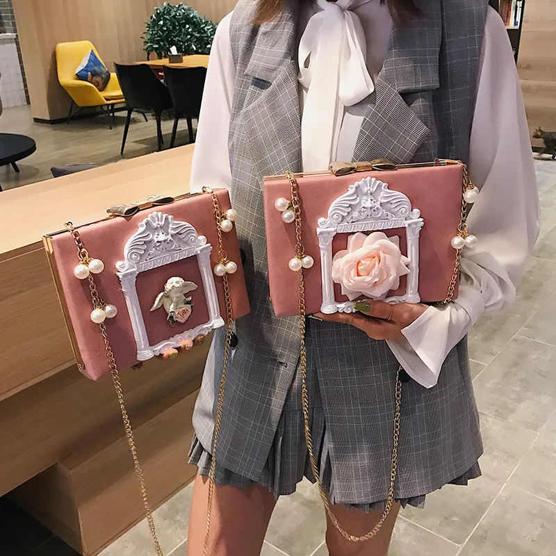 

JIULIN New Baroque Rejuvenated Angel Embossed Handbag Box Bag Girl Pearl Chain Box Bag Single Shoulder Bag