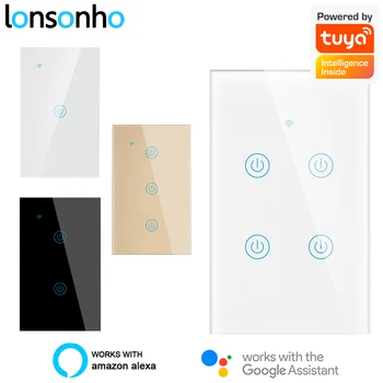 

Lonsonho Tuya Smart WiFi Switch US 1 2 3 4 Gang Wireless Remote Control Wall Light Touch Switches Compatible Alexa Google Home
