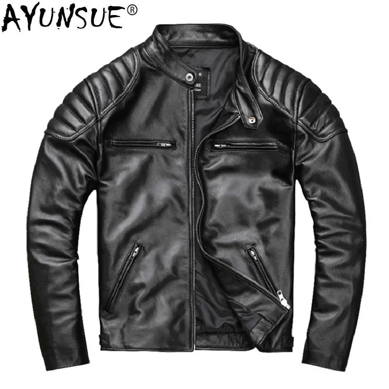 

AYUNSUE Mens Leather Jacket Real Cowhide Coat Spring Autumn Genuine Leather Jackets for Men 2019 Chaqueta Cuero Hombre KJ2906