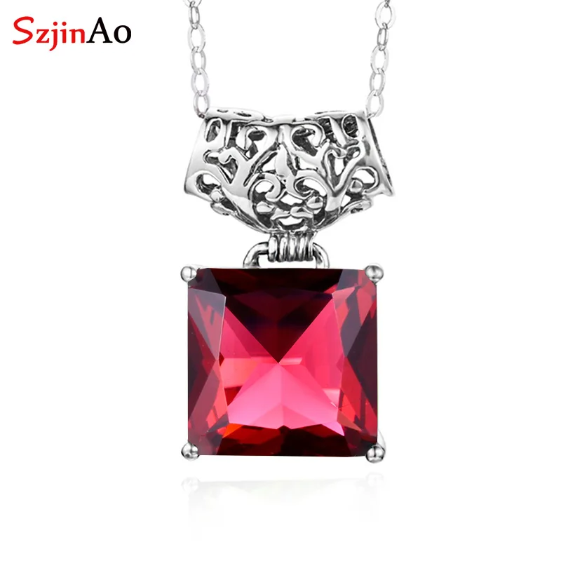 

SzjinAo Luxury Square Peridot Pendant 925 Sterling Silver Fine Jewelry for Women High Quality Birthstone Jewelry Necklace