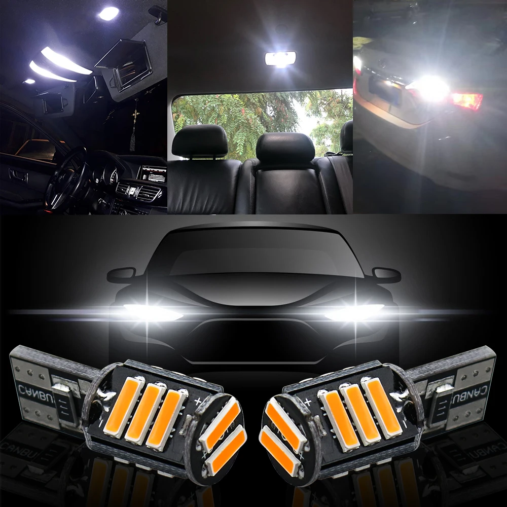 50 шт. T10 W5W светодиодная автомобильная лампа 7020 11SMD Canbus Авто Внутренняя Лицензия плиты светильник Клин светильник s лампы белого и синего цвета желтый 12V