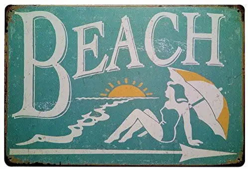

ERLOOD Beach Vintage Funny Home Decor Tin Sign Retro Metal Bar Pub Poster 8 x 12