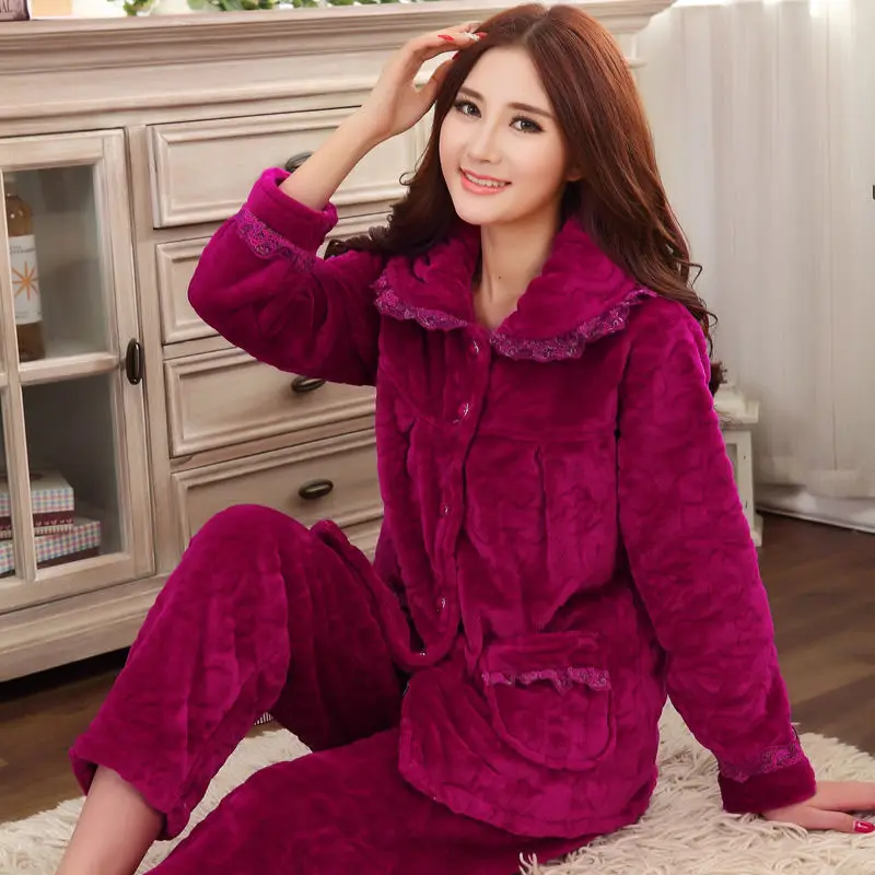 pijamas women winter Пижама женская плюс размер зимняя однотонная Пижама женские комплекты теплые пижамы с длинным рукавом Женский Плюс Размер домашний костюм женский XL XXXL XXL - Цвет: pijamas women winter